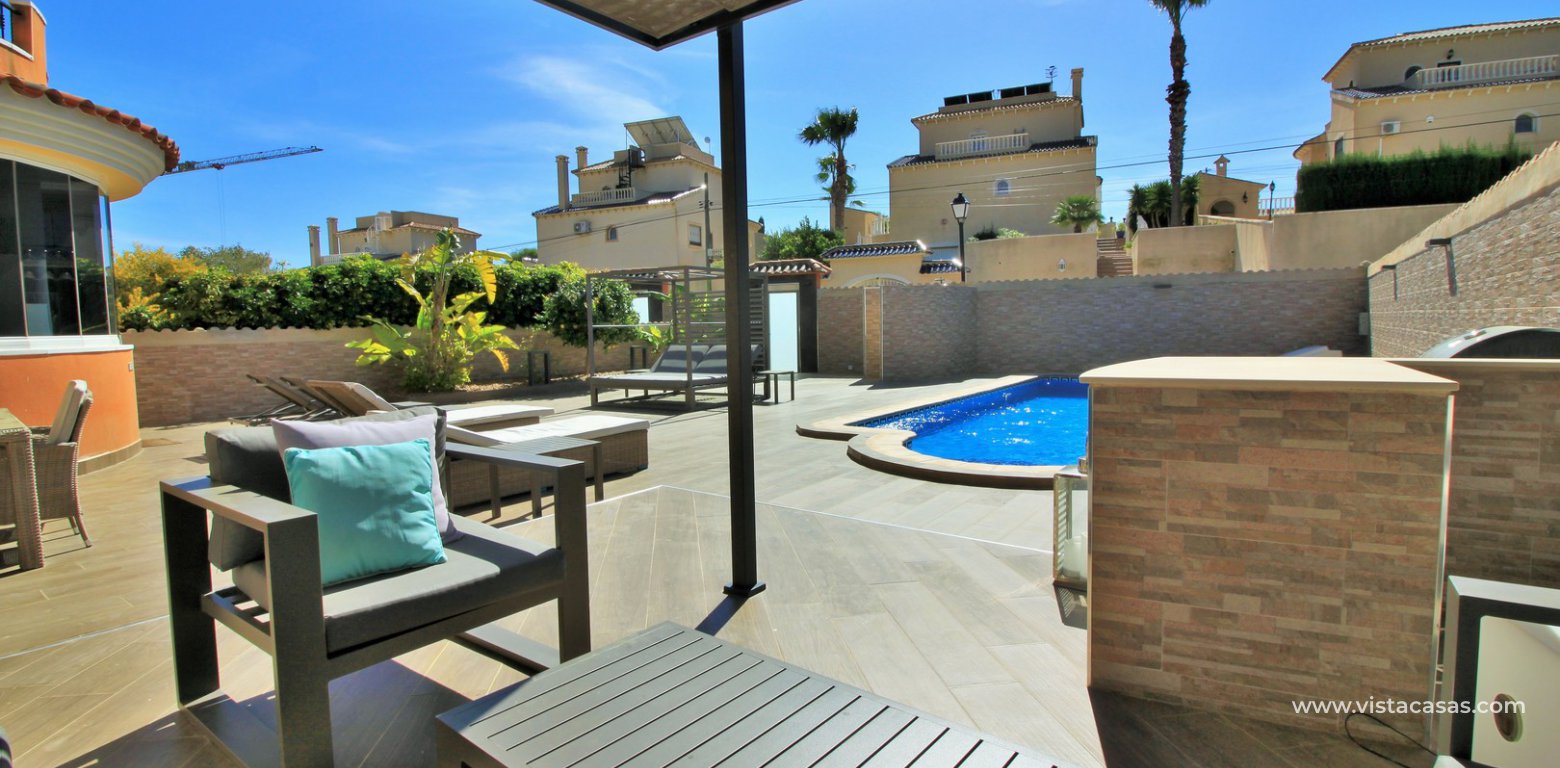 Modern 5 bedroom detached villa with private pool and large plot for sale Villamartin pool view