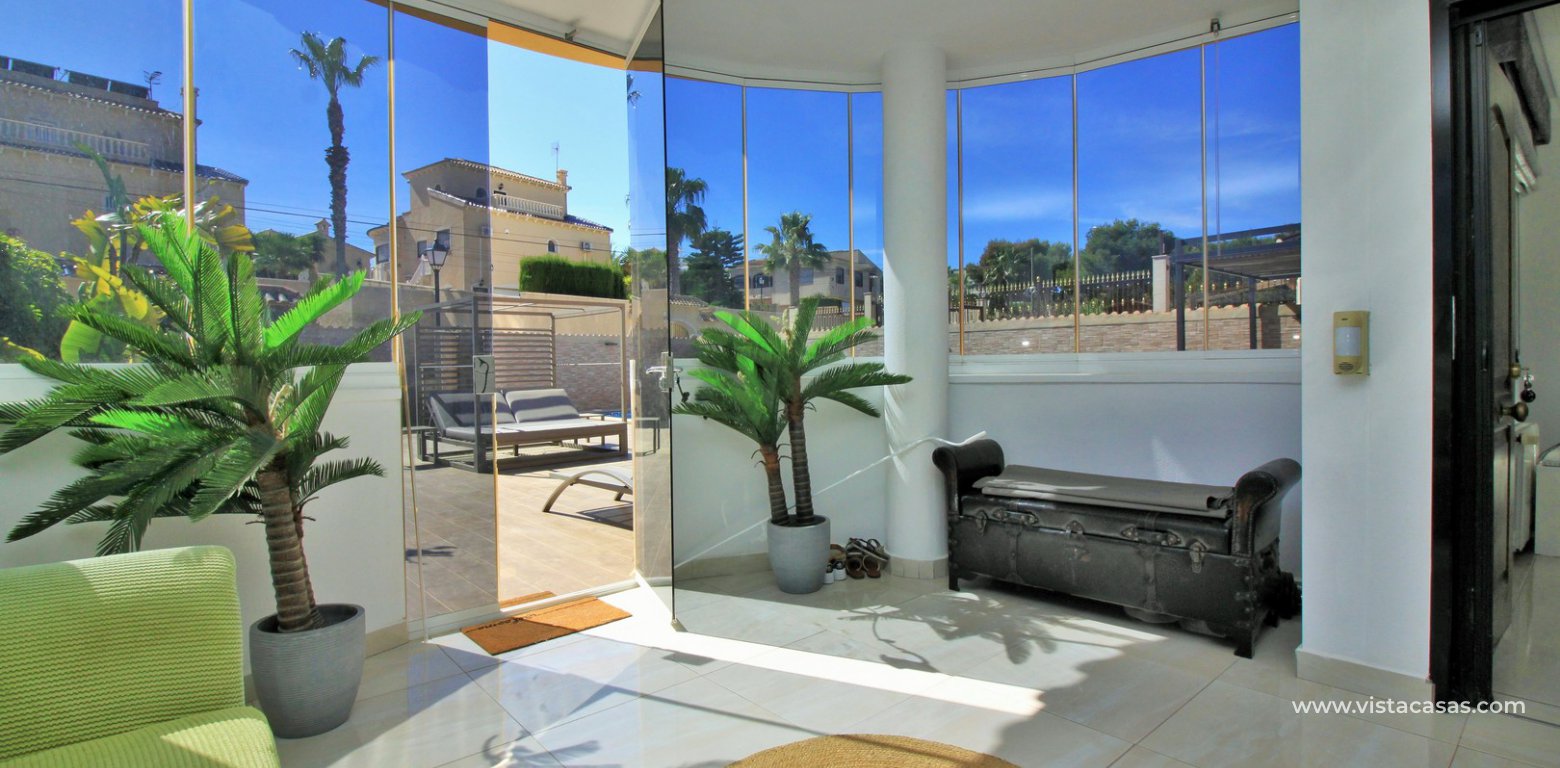 Modern 5 bedroom detached villa with private pool and large plot for sale Villamartin porch