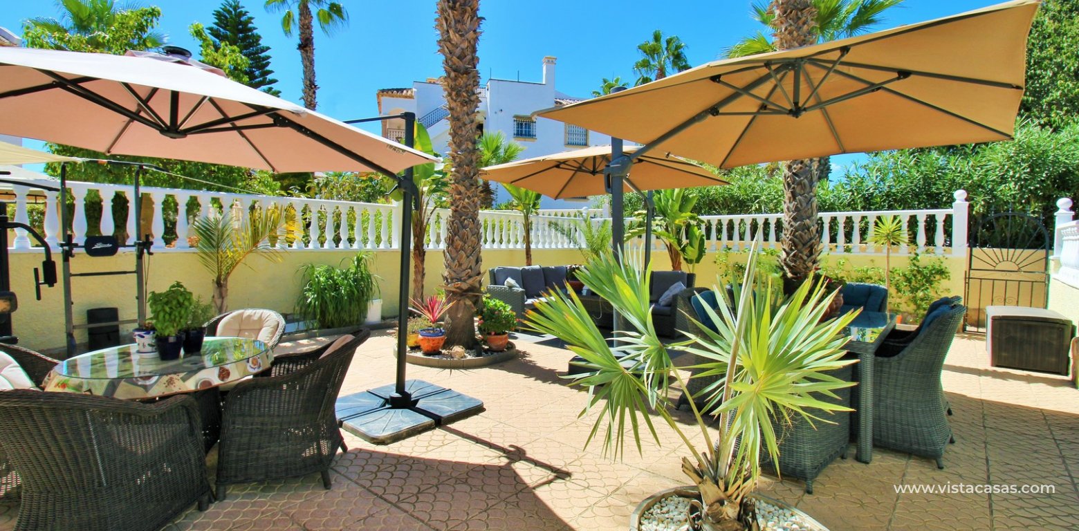 Fully renovated detached villa for sale in Las Violetas Villamartin back garden