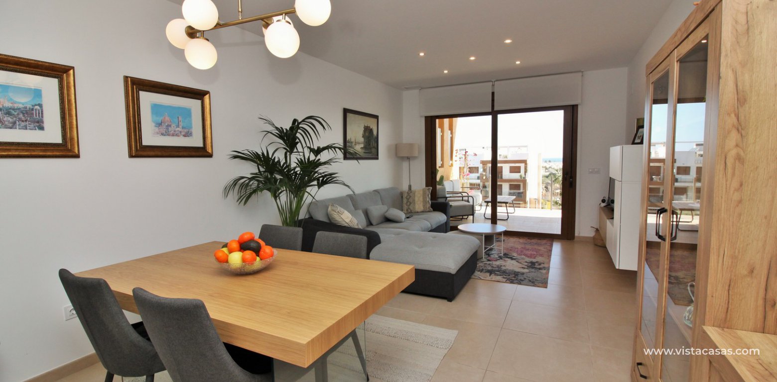 South facing apartment overlooking the pool for sale in Residencial Gala Los Dolses Orihuela Costa lounge 3