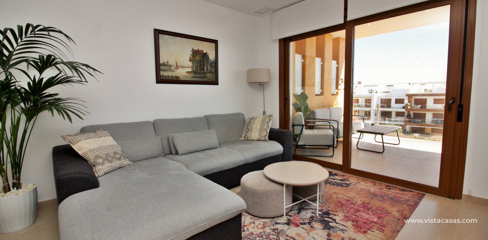 South facing apartment overlooking the pool for sale in Residencial Gala Los Dolses Orihuela Costa living area