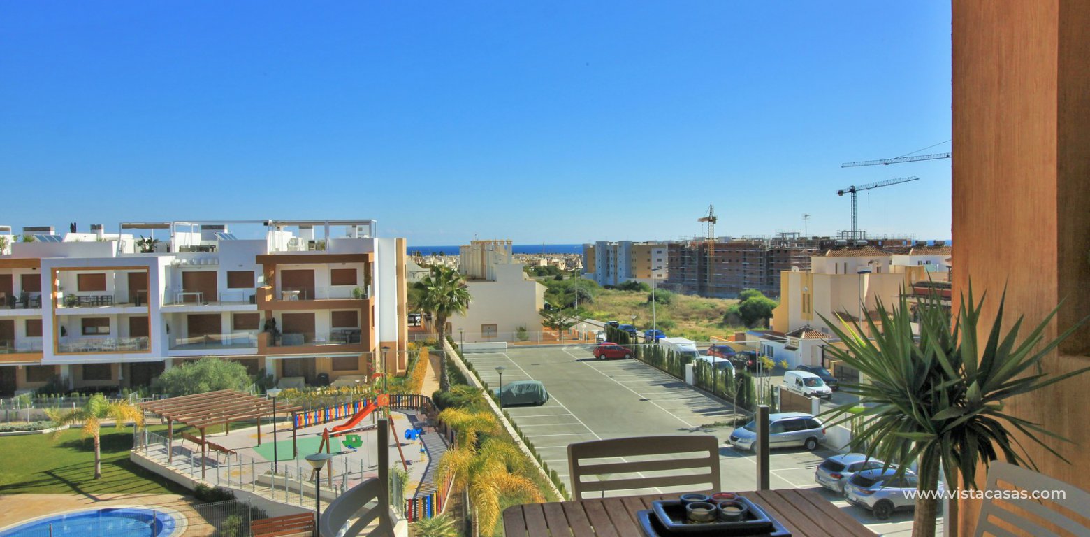 South facing apartment overlooking the pool for sale in Residencial Gala Los Dolses Orihuela Costa master bedroom sea views