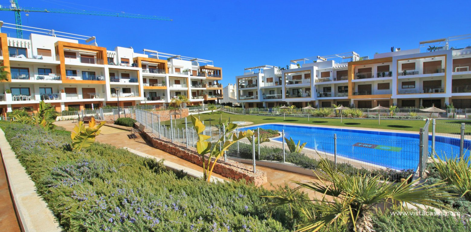 South facing apartment overlooking the pool for sale in Residencial Gala Los Dolses Orihuela Costa communal gardens 2